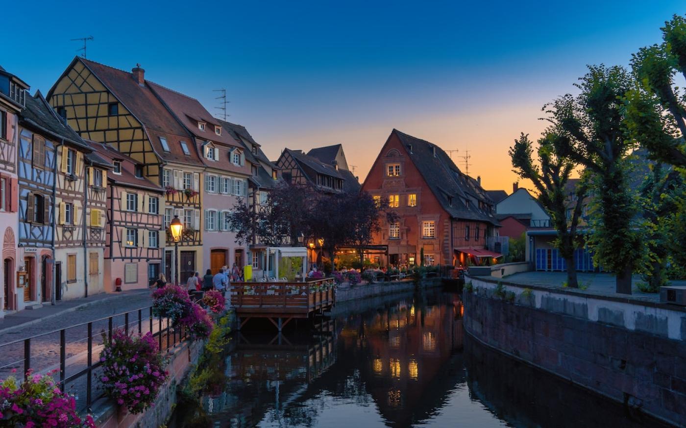 A row of houses along a canal